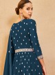 Peacock Blue Embroidered Georgette Palazzo Salwar Suit