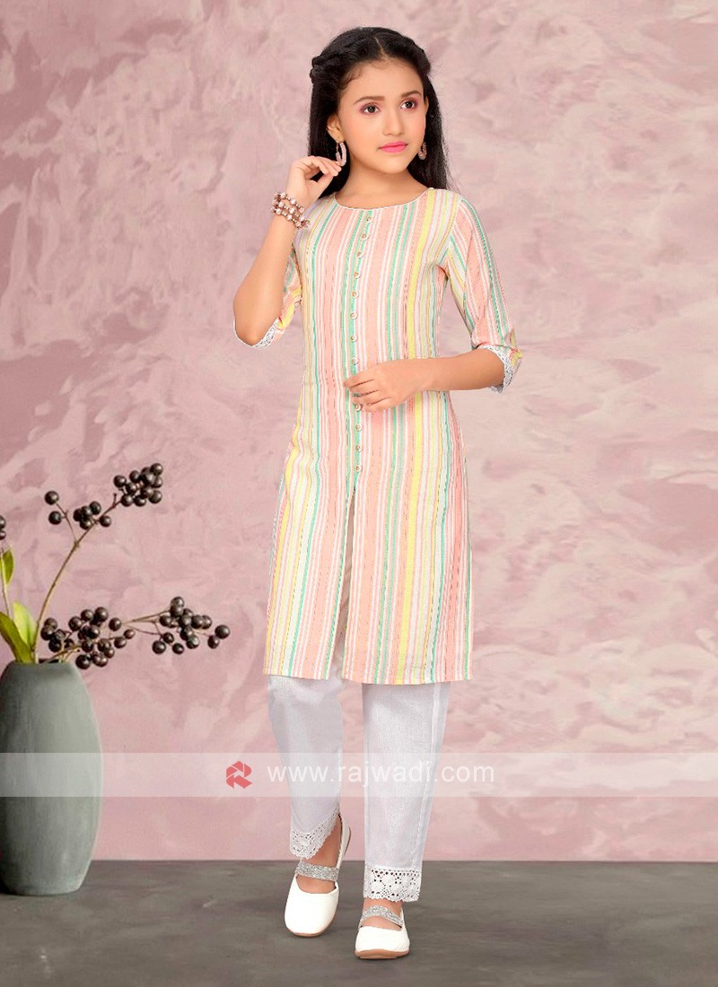 Buy White Cotton Silk Embroidered Girls Straight Pant Suit Online at Best  Price | Cbazaar