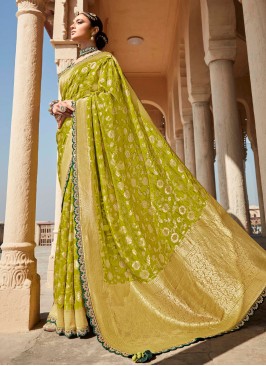 Parrot Green Silk Saree For Wedding