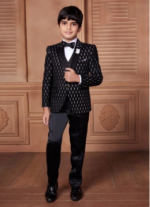 Party Wear Black Suit With Thread Embroidery