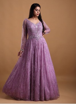 Party Wear Gown In Purple Color