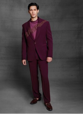 Party Wear Imported Fabric Suit In Dark Magenta