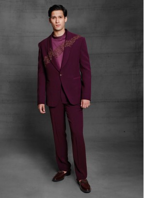 Party Wear Imported Fabric Suit In Dark Magenta