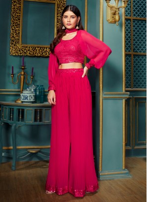 Party Wear Indowestern Palazzo Suit In Deep Pink