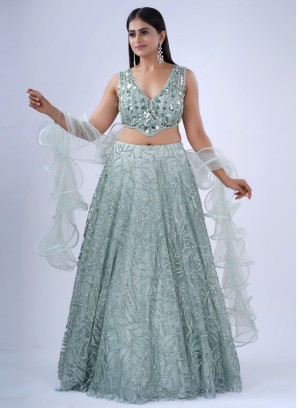 Pista Green Party Wear Lehenga Choli with 3D Glitters