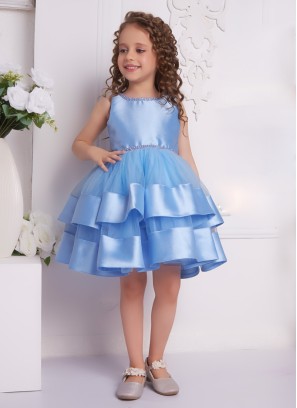 Party Wear Light Blue Girls Short Frock