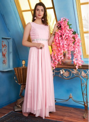 Party Wear Light Pink Glitter Gown