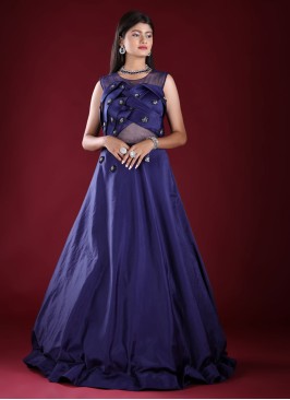 Party Wear Navy Blue Color Silk Gown