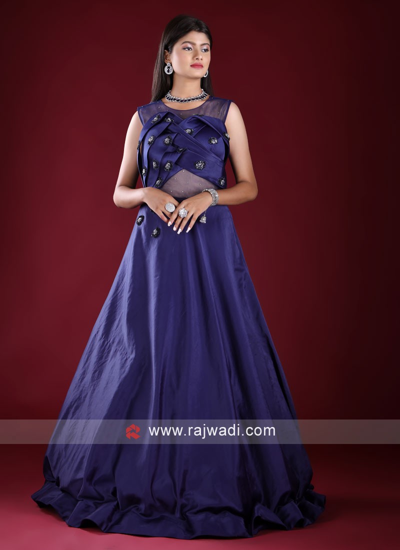Navy Blue New latest Party Wear Long Crop Gown.