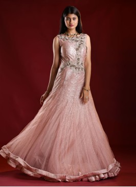 Party Wear Peach Color Gown