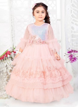 Party Wear Peach Designer Soft Net Gown