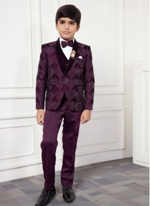 Party Wear Wine Suit In Velvet