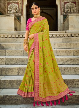Patch Border Fancy Fabric Designer Saree in Green