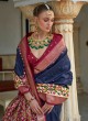 Blue and Maroon Patola Print Silk Designer Saree