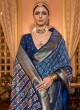 Dark Blue Patola Printed Designer Silk Saree