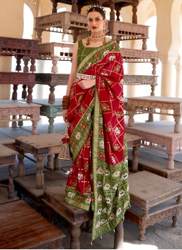 Patola Silk  Classic Saree in Red