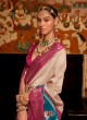 Cream and Deep Pink Silk Woven Saree