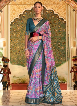 Purple and Teal Woven Patola Silk Saree