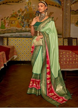 Two-Toned Green Patola Silk Designer Saree