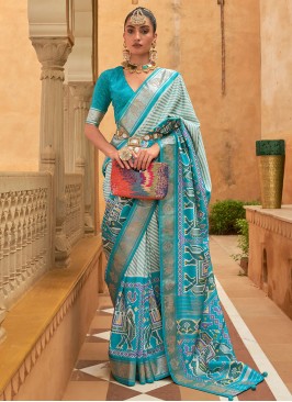 Aqua Blue Patola Silk Woven Saree