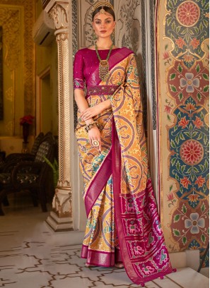 Pastel Orange and Deep Pink Designer Patola Saree