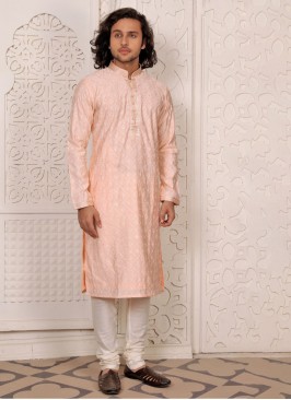 Peach And Cream Kurta Pajama For Men Wedding