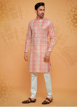 Peach And Off White Fancy Printed Kurta Pajama