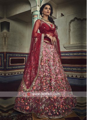 Peach And Red Lehenga Choli