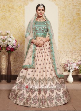 Peach and Sea Green Designer Lehenga