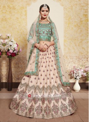 Peach and Sea Green Designer Lehenga