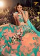 Peach and Turquoise Shibori Print Velvet Lehenga Choli