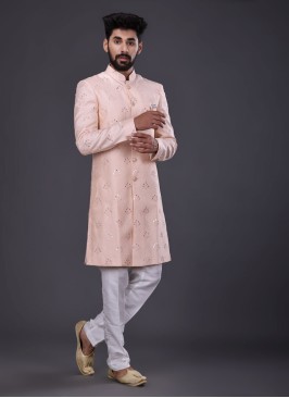 Peach Color Indowestern In Silk Fabric