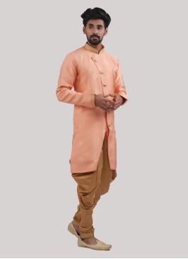 Peach Color Indowestern In Silk Fabric