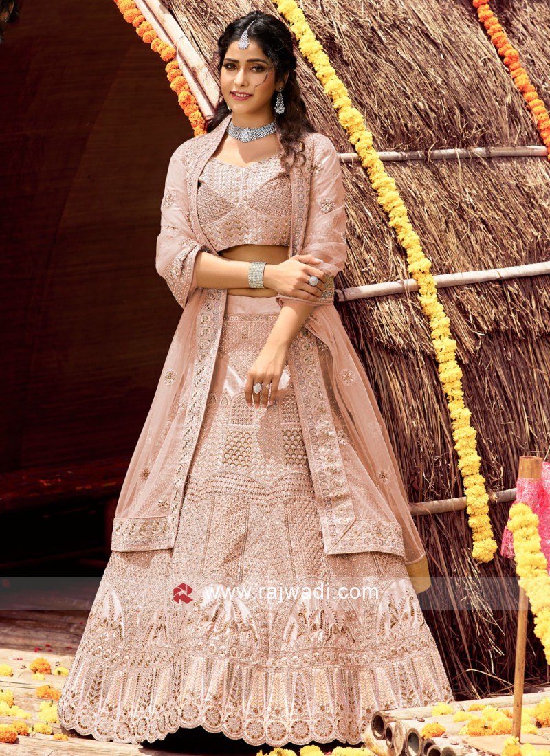 Peach Color Stone Work Satin Lehenga Choli – Gunj Fashion
