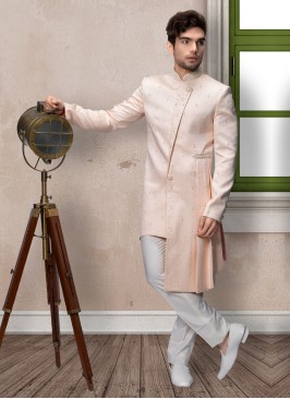 Peach Color Mens Silk Indowestern