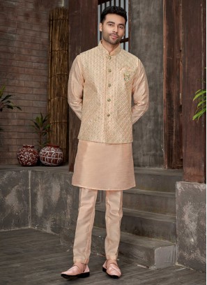 Peach Color Nehru Jacket Set For Wedding