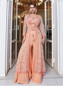 Peach Color Palazzo Set With Long Jacket
