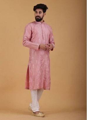 Peach Color Readymade Art Silk Kurta Pajama