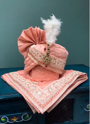 Peach Color Safa And Dupatta For Wedding