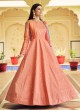 Peach Designer Gown With Multi-Color Jacket