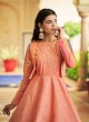 Peach Designer Gown With Multi-Color Jacket