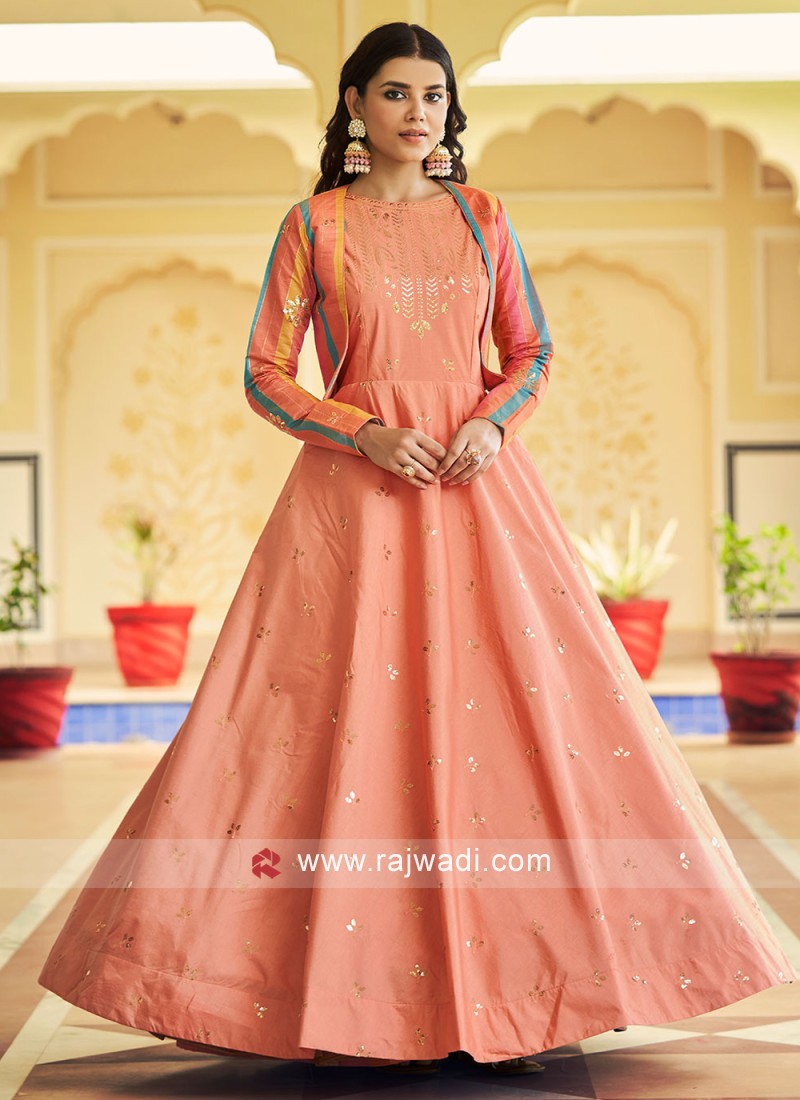 Peach color gown best sale