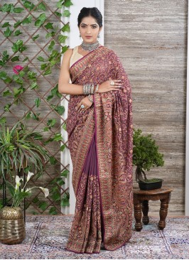 Wine Designer Chiffon Saree