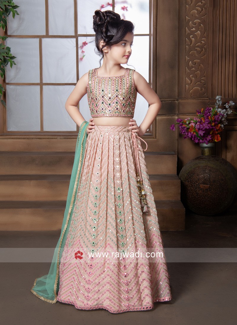 Peach Color Georgette Base Sequins Work Bridal Lehenga Choli