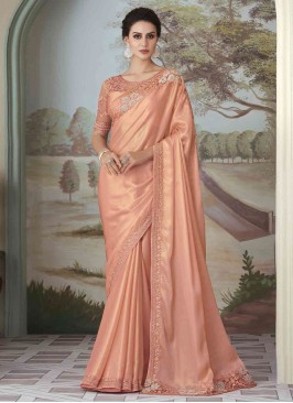 Gorgeous Peach Embroidered Festival Saree