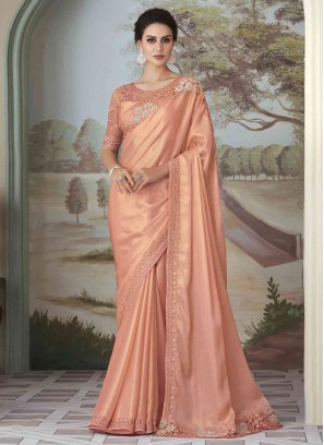 Gorgeous Peach Embroidered Festival Saree