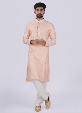 Peach Festive Look Kurta Set In Silk