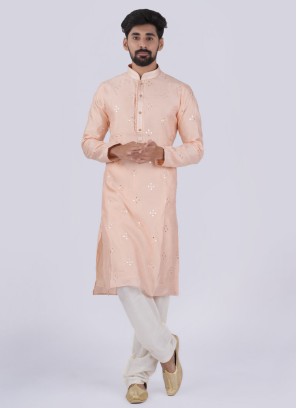 Peach Festive Look Kurta Set In Silk