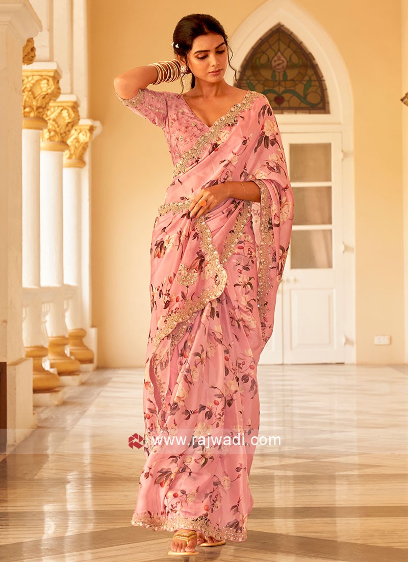 Organza Digital Printed Saree with Exquisite Flower Patterns | Panchi