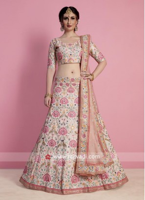 Peach Flower Embroidered Lehenga